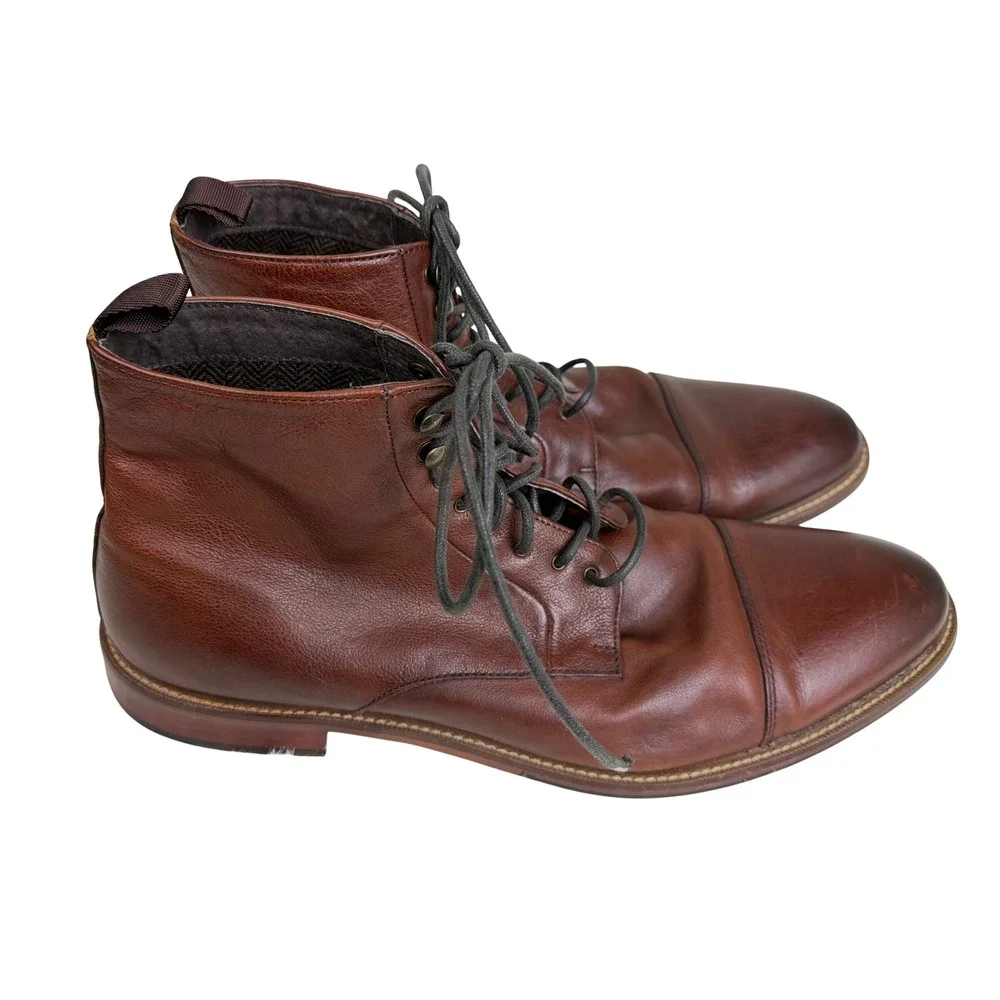 Aston Grey Lonaro Men Size 13 Brown Leather Cap Toe Lace Up Dress Boots Heritage
